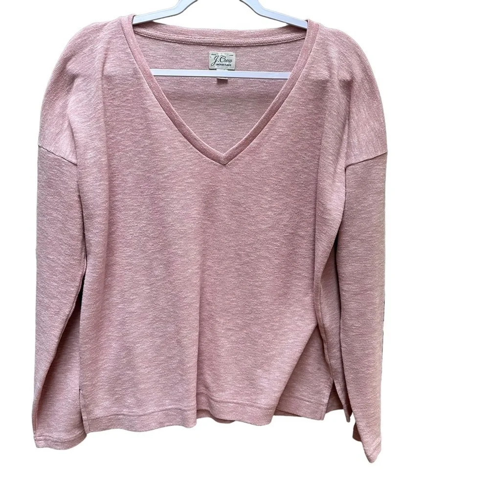 J. Crew Vintage Fleece Sweater Pink V-Neck Pullover Coquette Casual‎ Preppy M